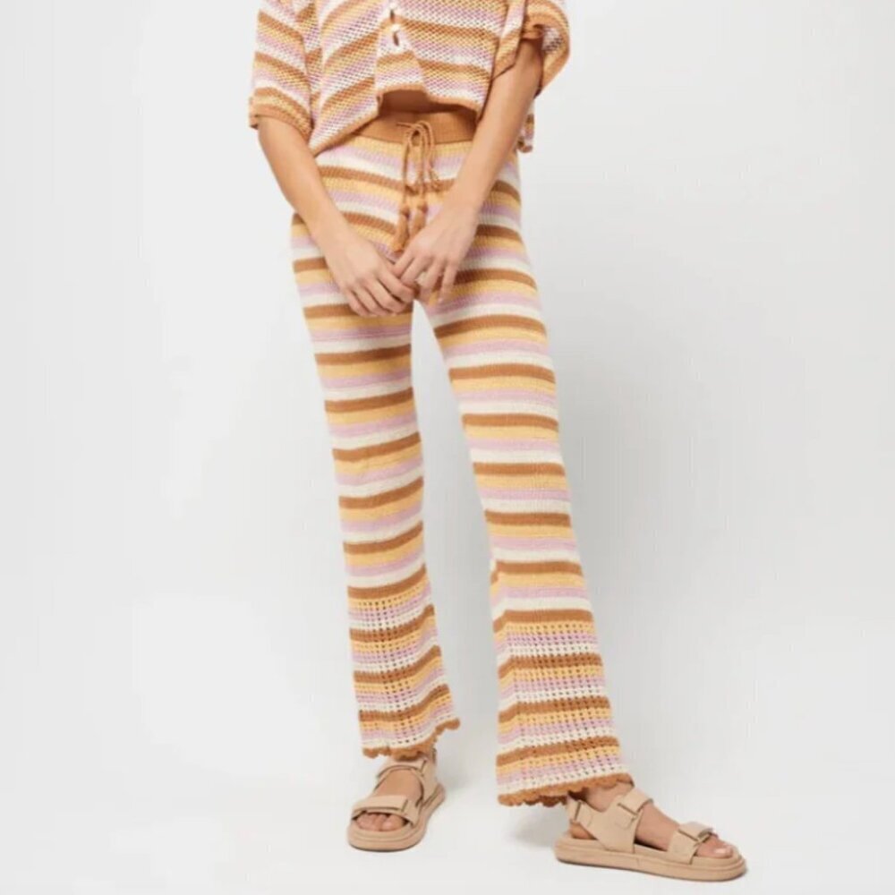 L*Space NWT Turn The Tide Crochet Pants in Cancun Stripe, White, Pink, Brown L